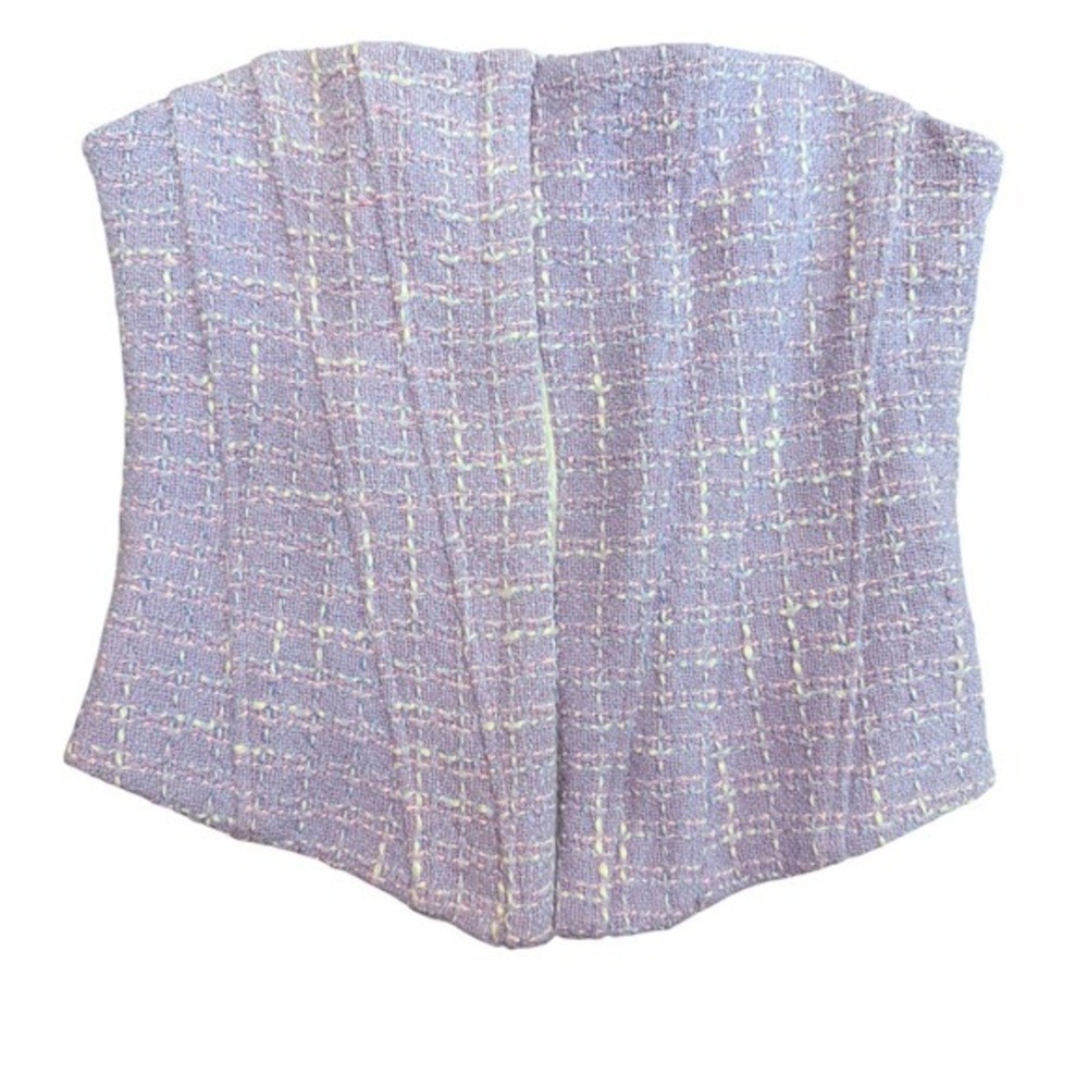 Zara Tweed Corset Top Lilac Pastel Boucle‎ Strapless Hook Eye Bodice XS NEW